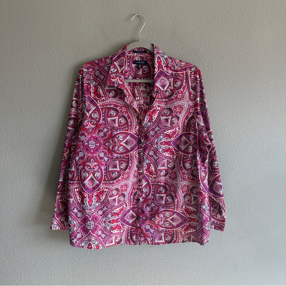Lands End Pink Paisley No Iron Supima Button Down Shirt 18W